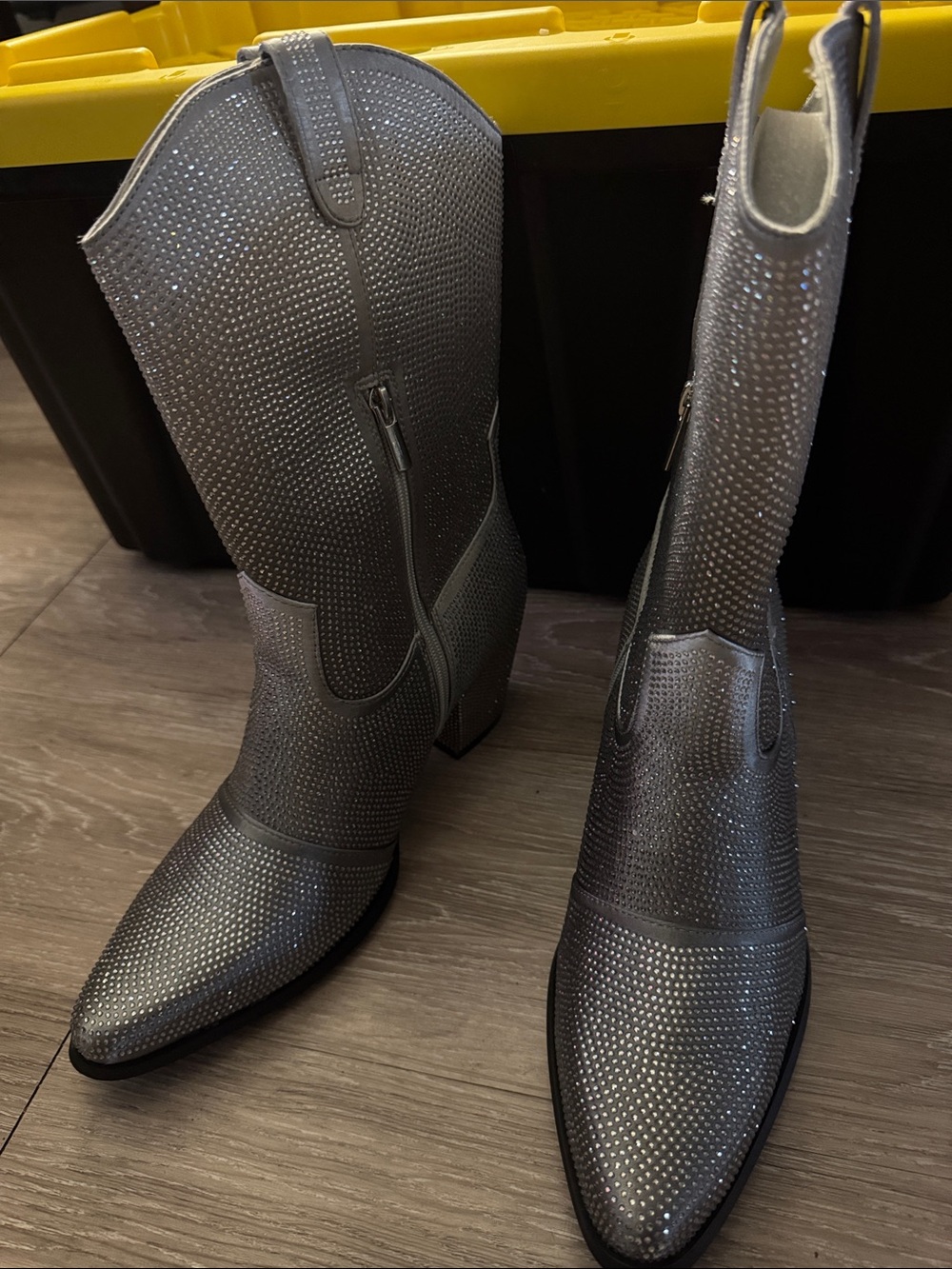 Silver Rhinestone Western Heeled Boots